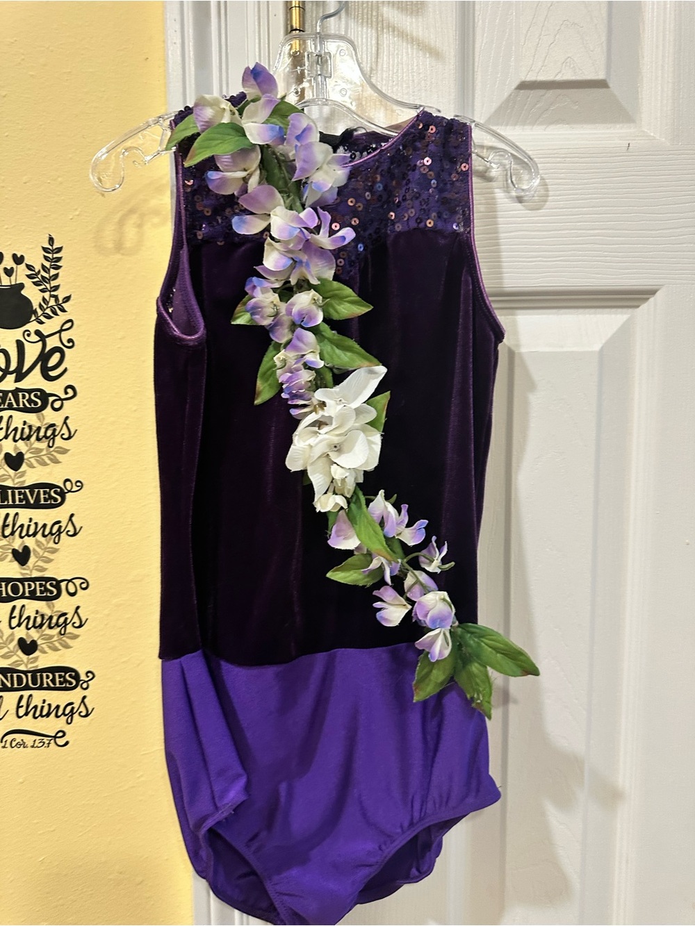 Purple Velvet and Lycra Dance Leotard with Sequined Yoke